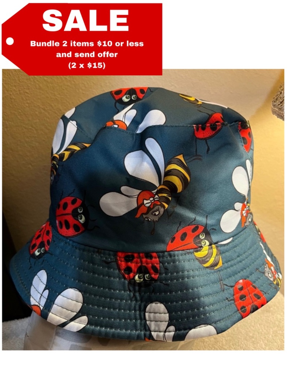 Colorful Ladybug/Bee Bucket Hat - New w/no tag